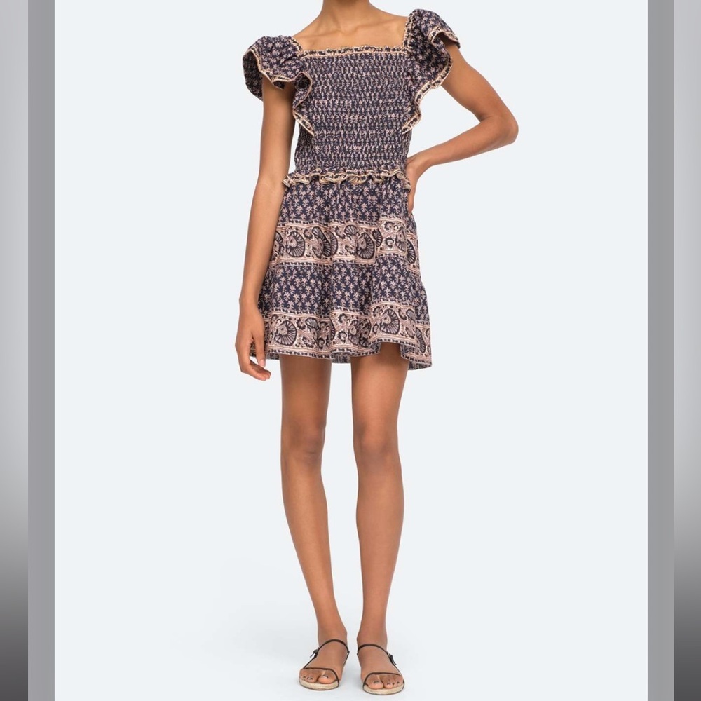 Sea New York Navy and Beige Smocked Mini Dress